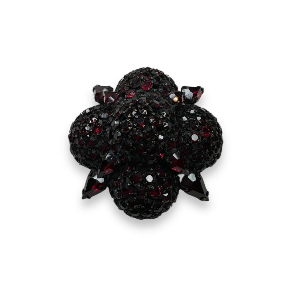 Vintage Warner Red Crystal Flower Brooch Pin Japanned Metal 2.5" Diameter - Picture 1 of 13